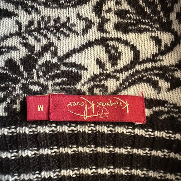 Krimson Klover Black & White Floral Zip-Front Women's Sweater with Red Trim M - Picture 3 of 8